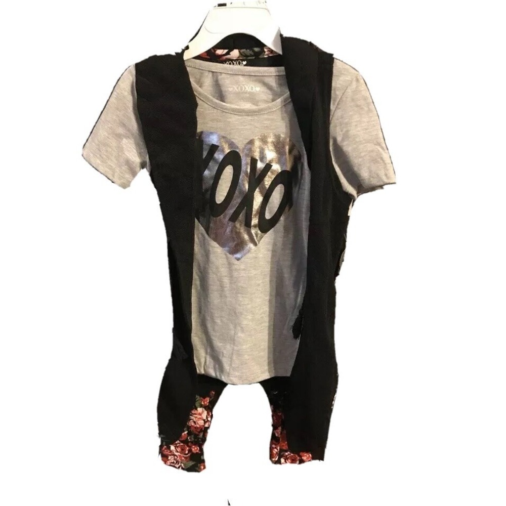 XOXO Girls 3 Piece Set New with Tags Vest Leggings Top Floral 6X Silver Black